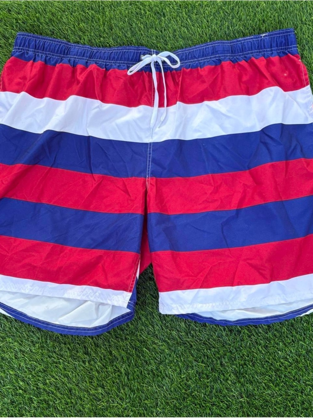 Men's Red, White & Blue Striped Swim Trunks